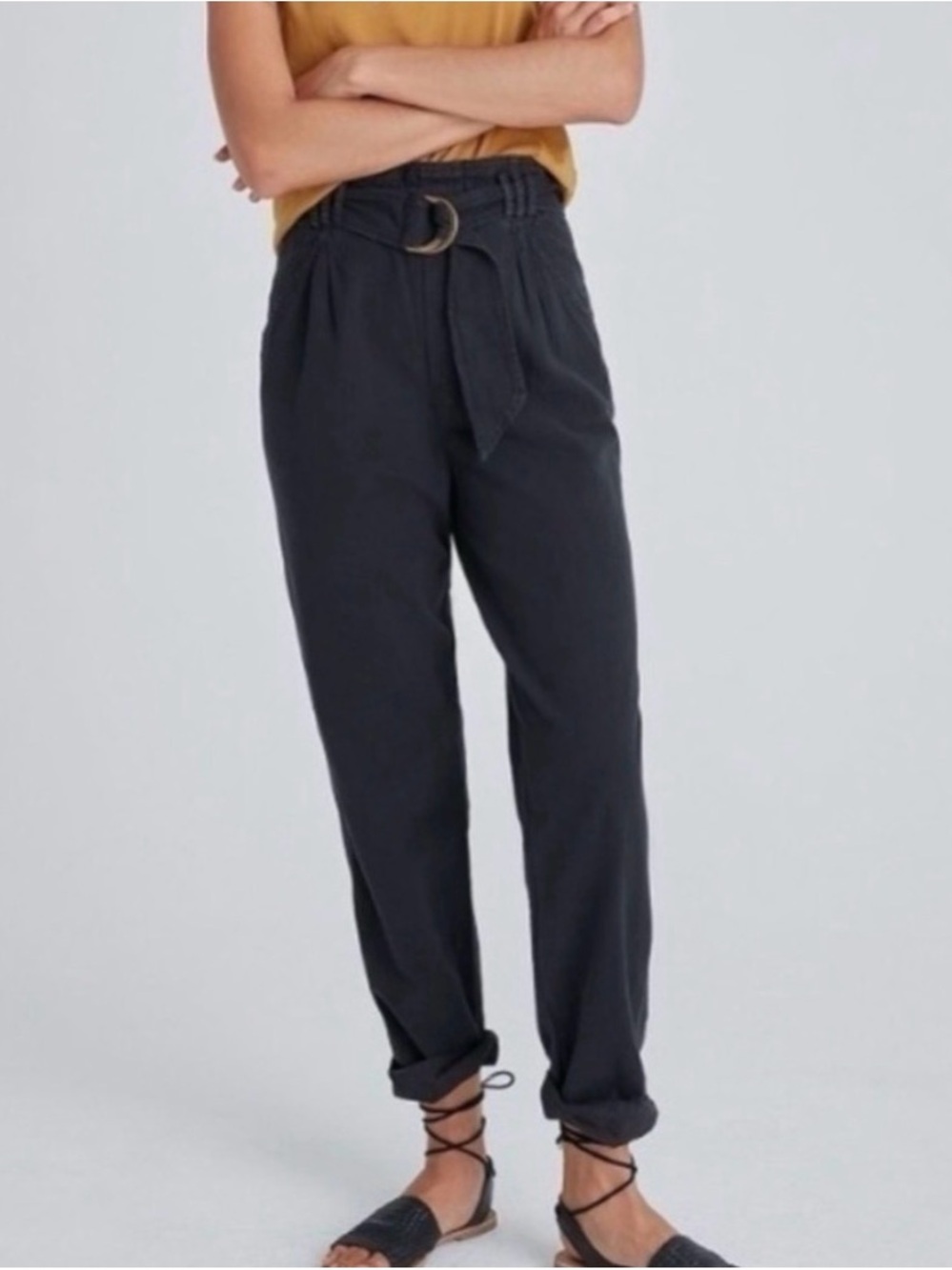ANTHROPOLOGIE Malin Utility Trouser Washed Black Size S (belt NOT included)